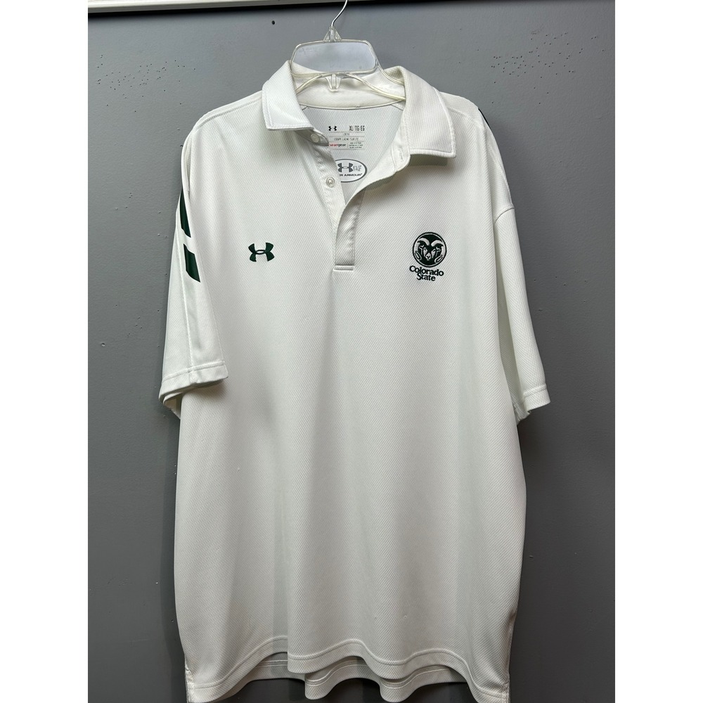 Under Armour Polo Shirt Men XL White Colorado State Rams HeatGear Loose Fit